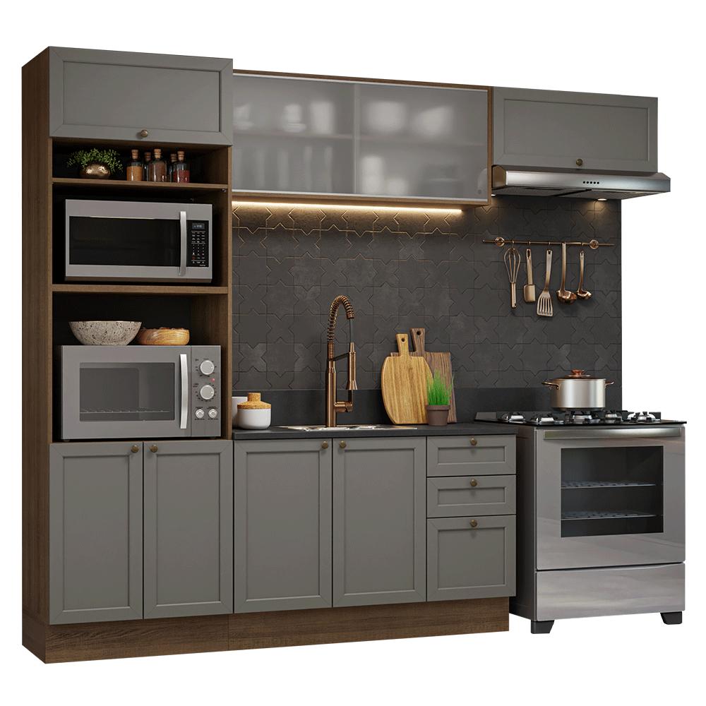 Armário de Cozinha Completa 270 cm Rustic/Cinza Vik Madesa 03