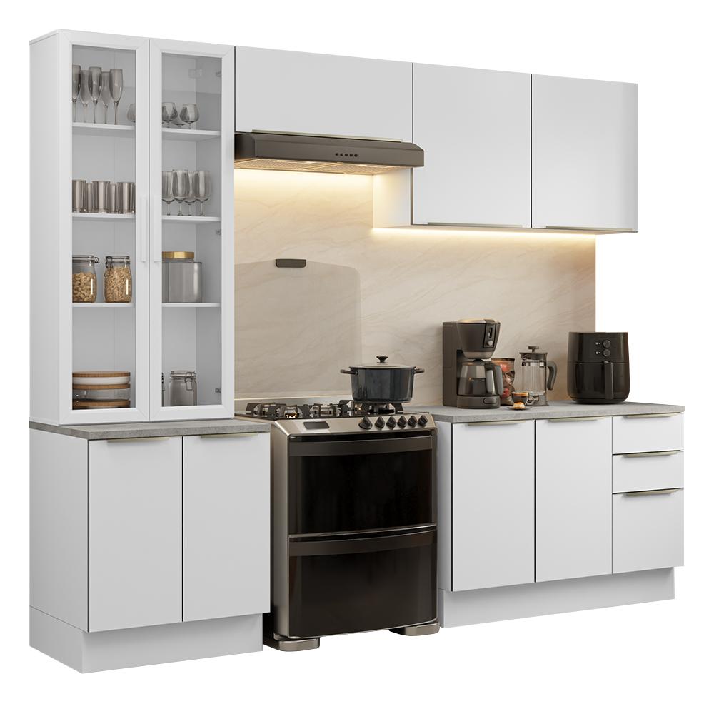 Armário de Cozinha Completa 270cm Branco/Branco Veludo Lux Madesa 04