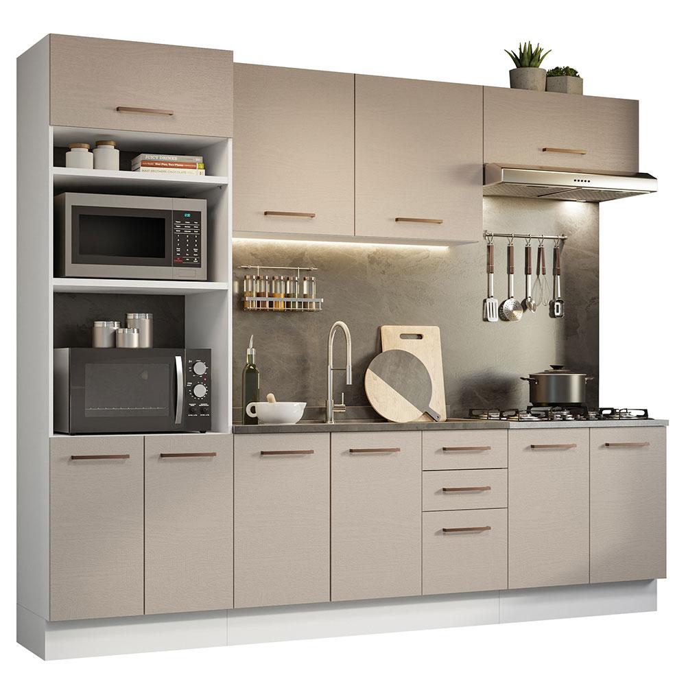 Armário de Cozinha Completa 270cm Branco/Crema Agata Madesa 01