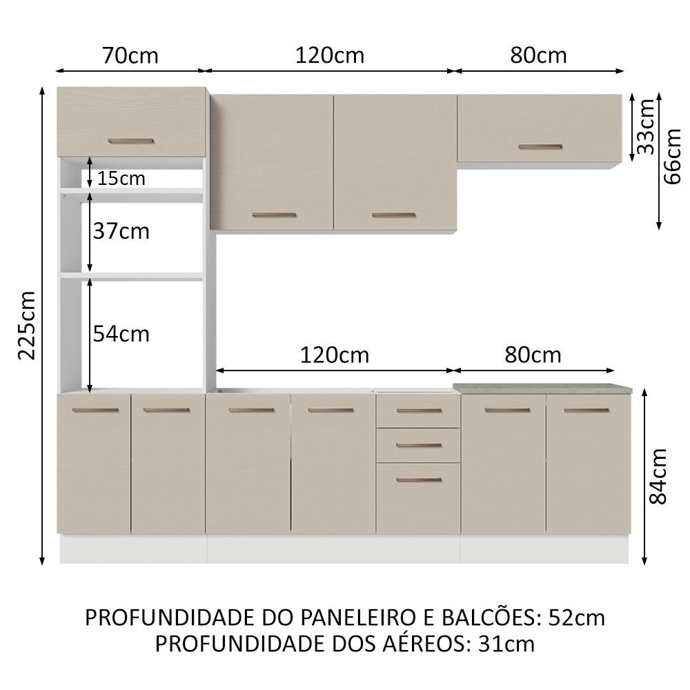 Armário de Cozinha Completa 270cm Branco/Crema Agata Madesa 01