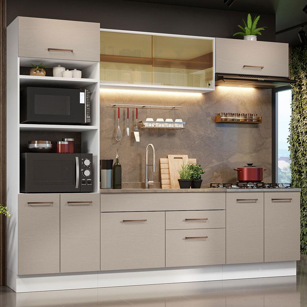Armário de Cozinha Completa 270cm Branco/Crema Agata Madesa 03