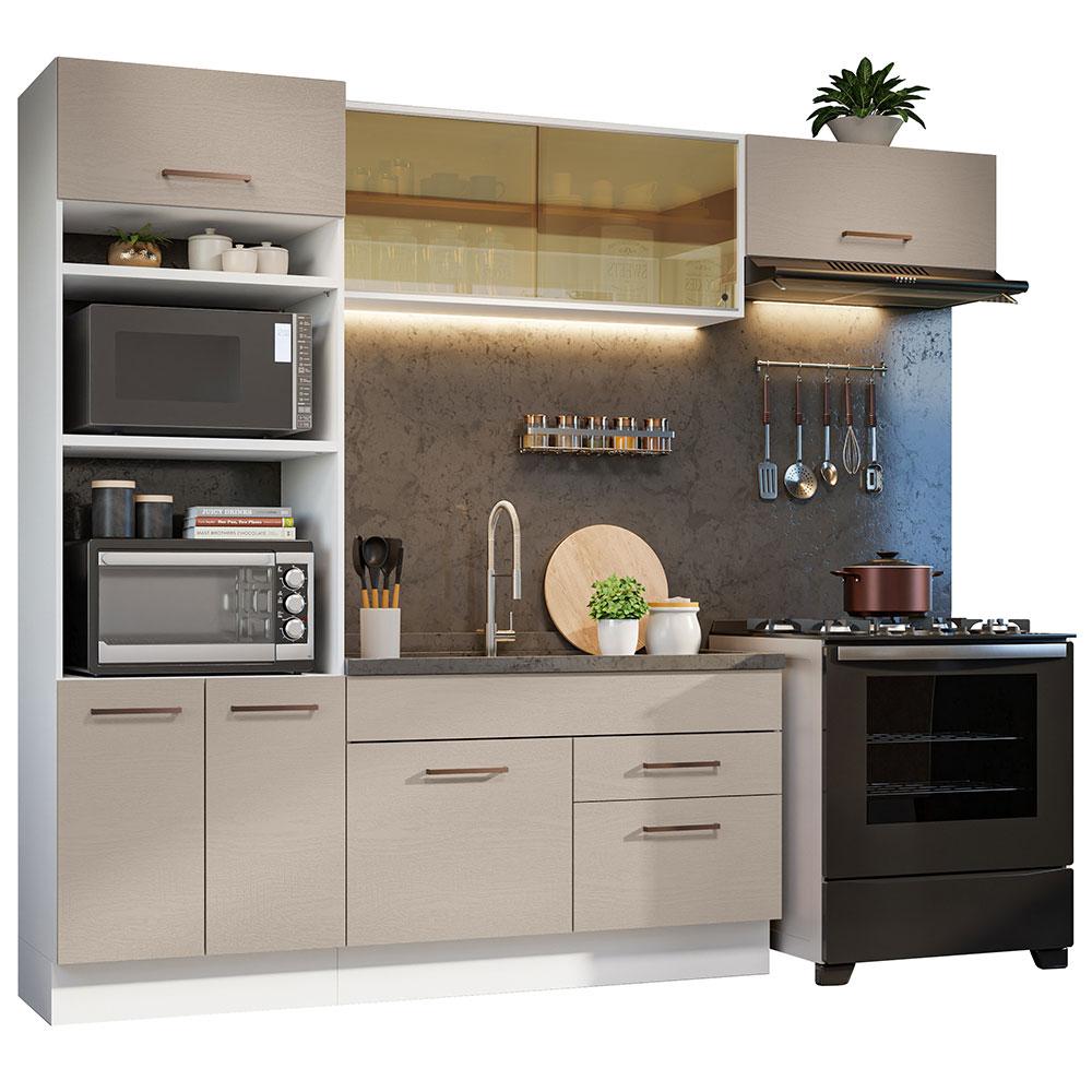 Armário de Cozinha Completa 270cm Branco/Crema Agata Madesa 04