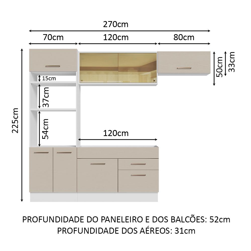Armário de Cozinha Completa 270cm Branco/Crema Agata Madesa 04