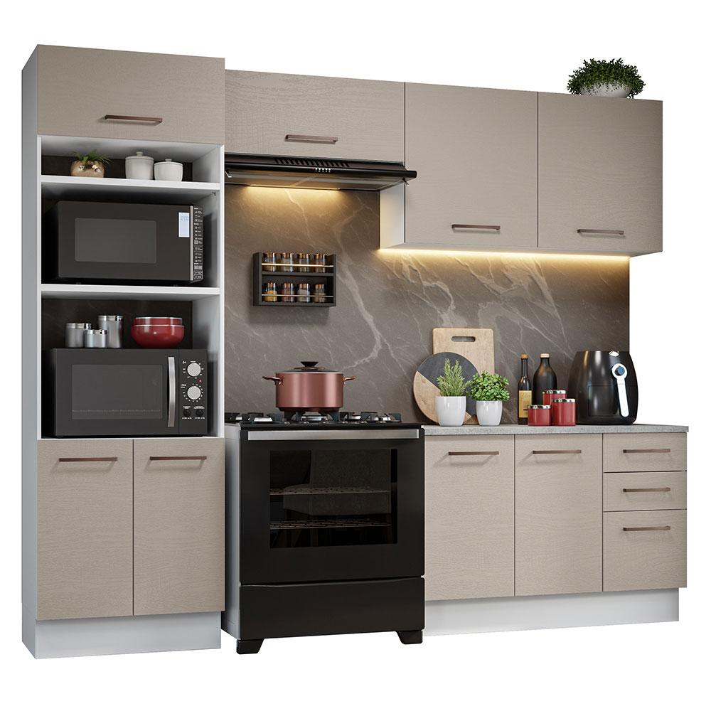 Armário de Cozinha Completa 270cm Branco/Crema Agata Madesa 07