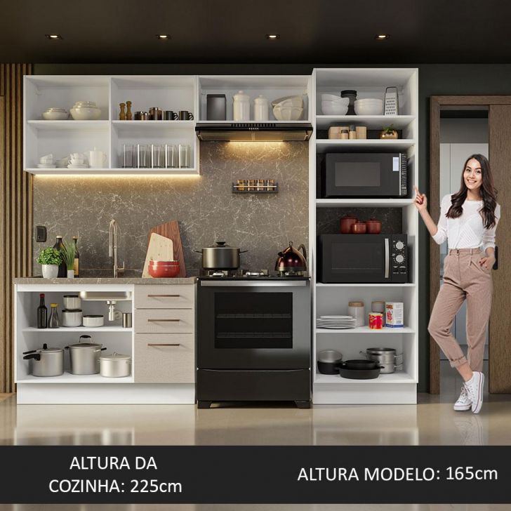 Armário de Cozinha Completa 270cm Branco Preto Agata Madesa 03 - Madesa  Móveis