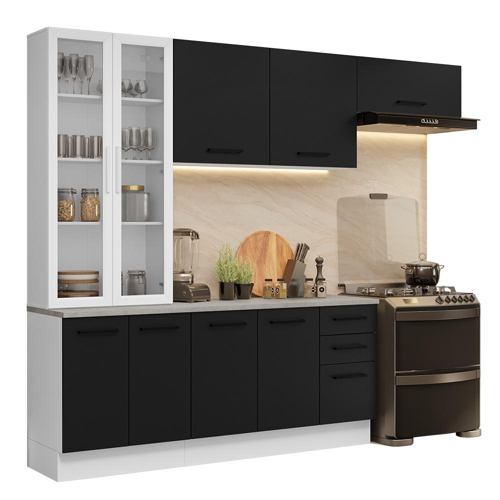 Armário de Cozinha Completa 270cm Branco/Preto Agata Madesa 11