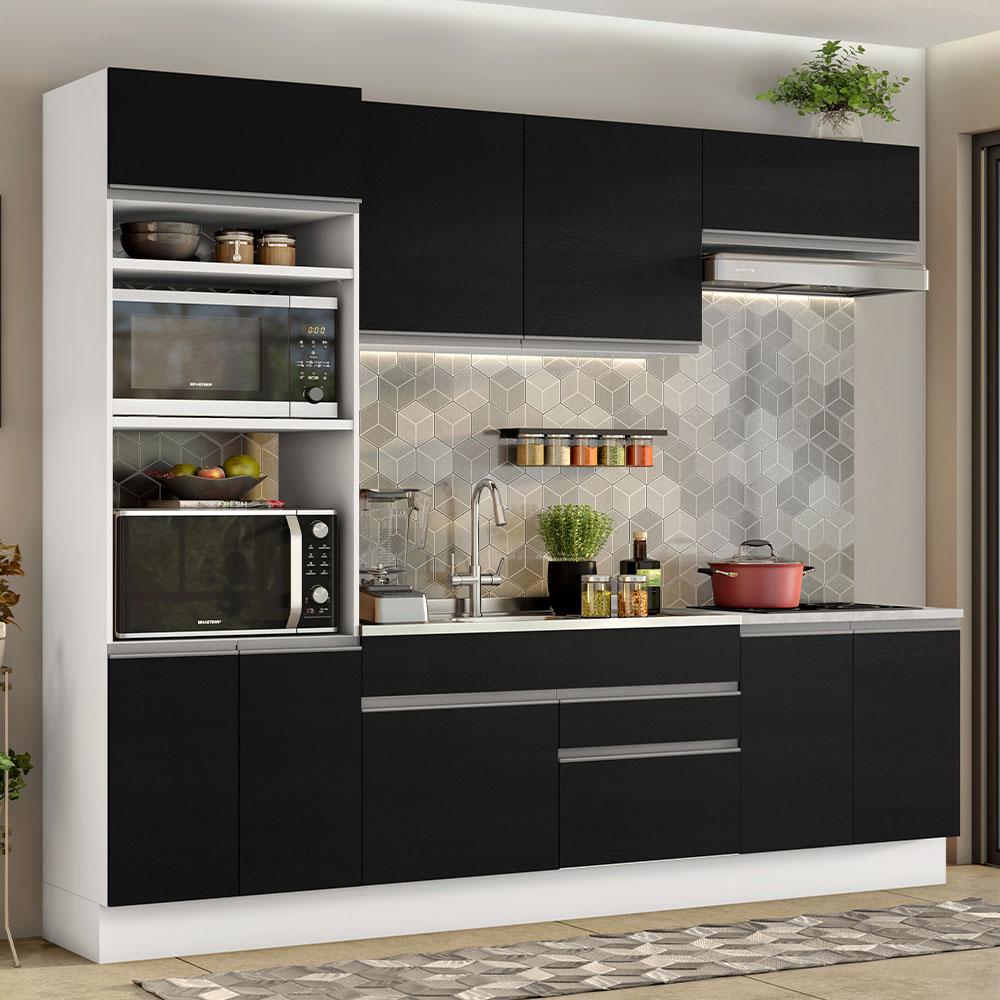 Armário de Cozinha Completa 270cm Branco/Preto Glamy Madesa 13