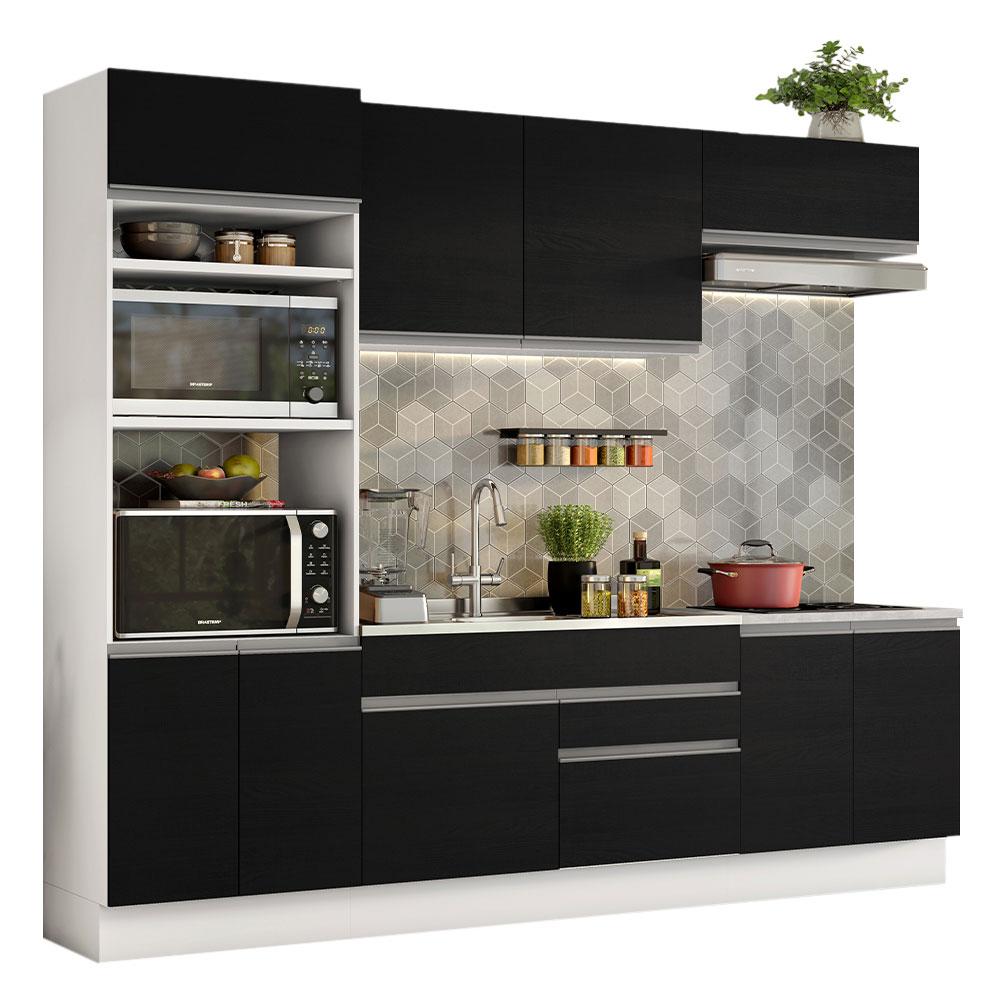 Armário de Cozinha Completa 270cm Branco/Preto Glamy Madesa 13