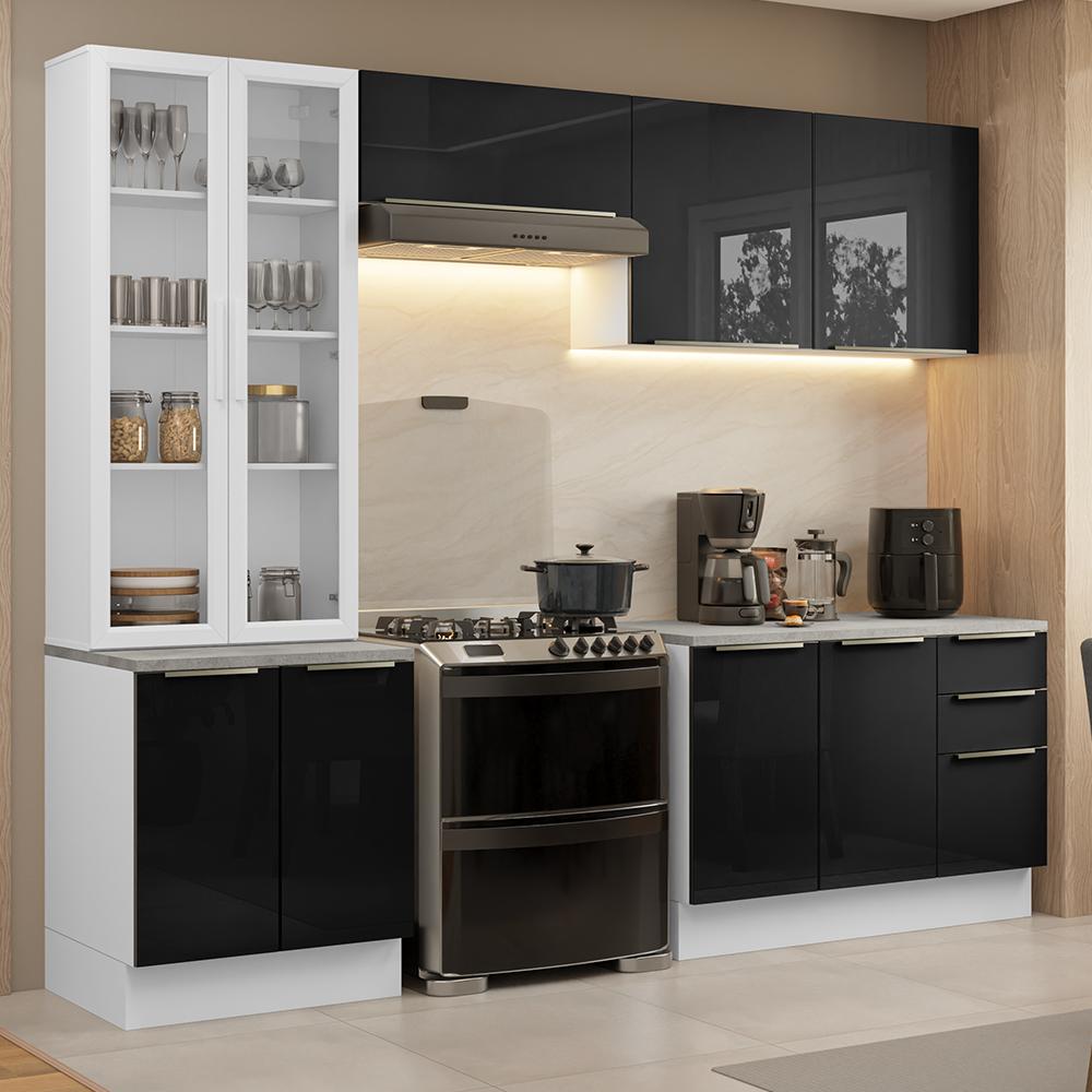 Armário de Cozinha Completa 270cm Branco/Preto Lux Madesa 04