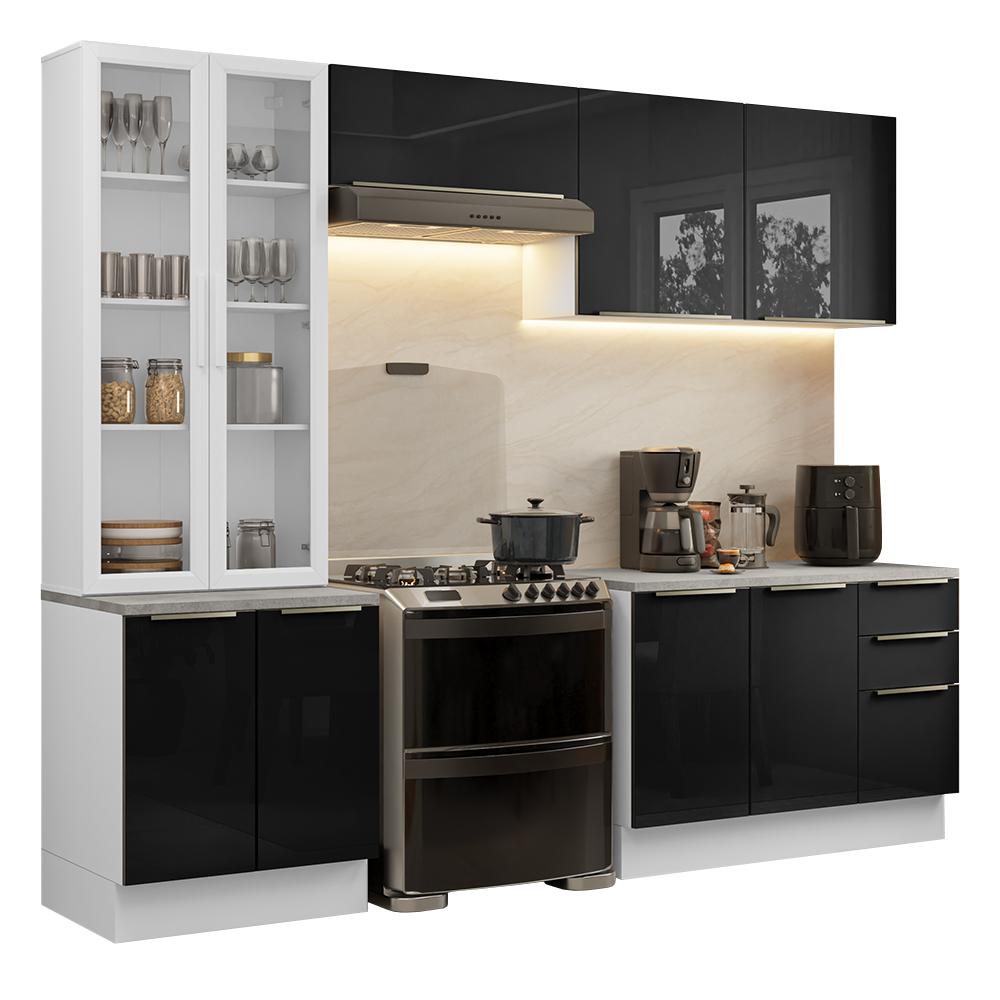Armário de Cozinha Completa 270cm Branco/Preto Lux Madesa 04