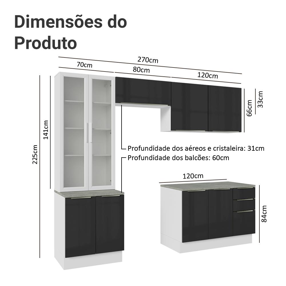 Armário de Cozinha Completa 270cm Branco/Preto Lux Madesa 04