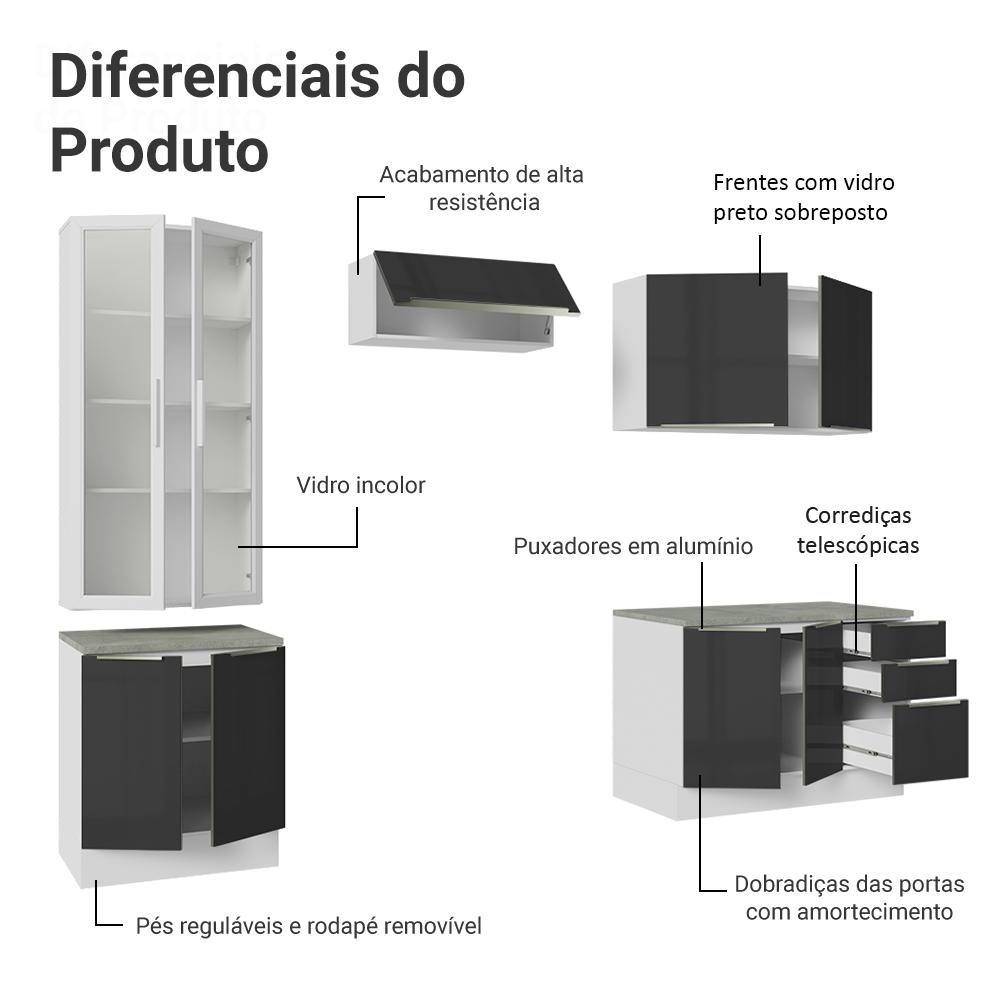 Armário de Cozinha Completa 270cm Branco/Preto Lux Madesa 04
