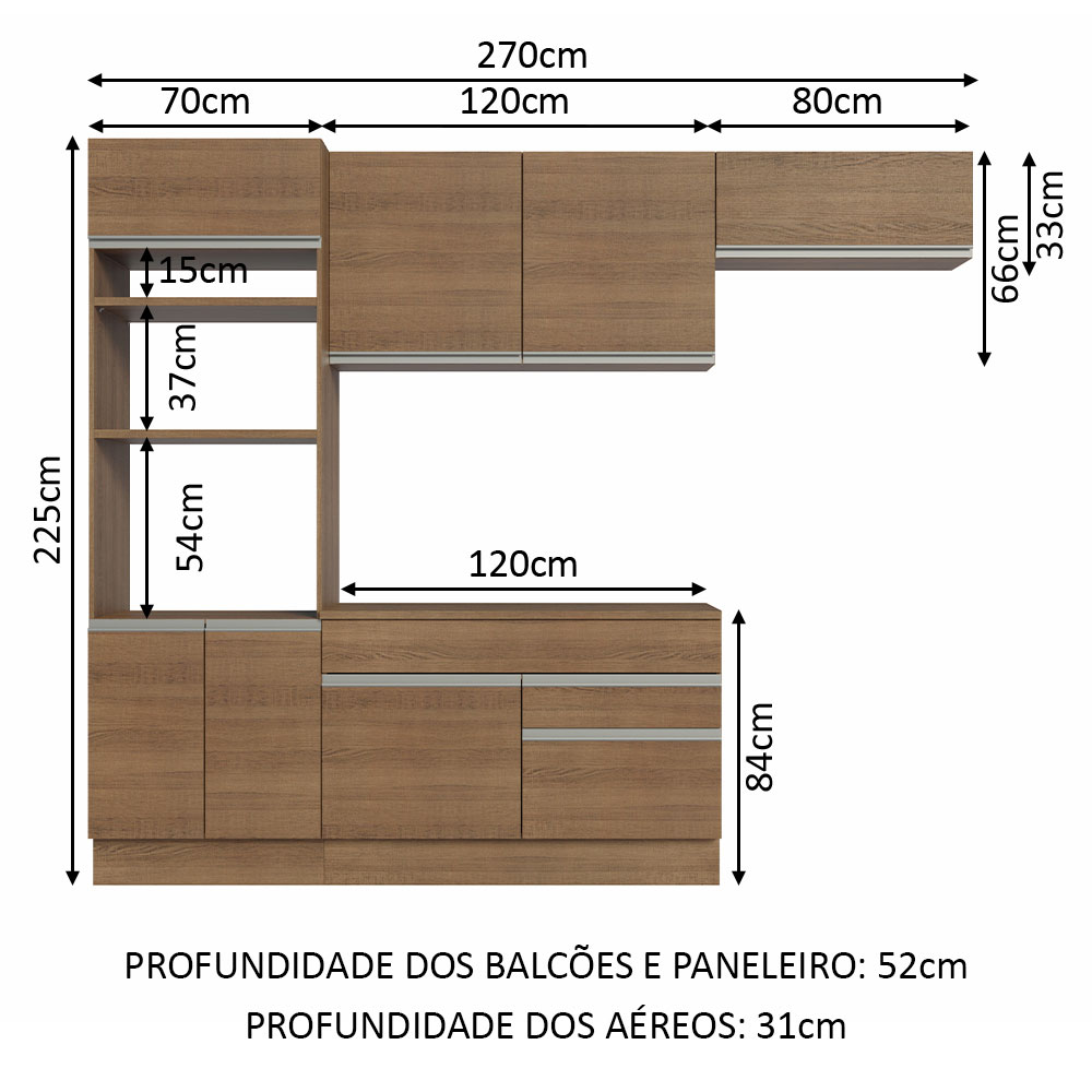 Armário de Cozinha Completa 270cm Rustic Glamy Madesa 14