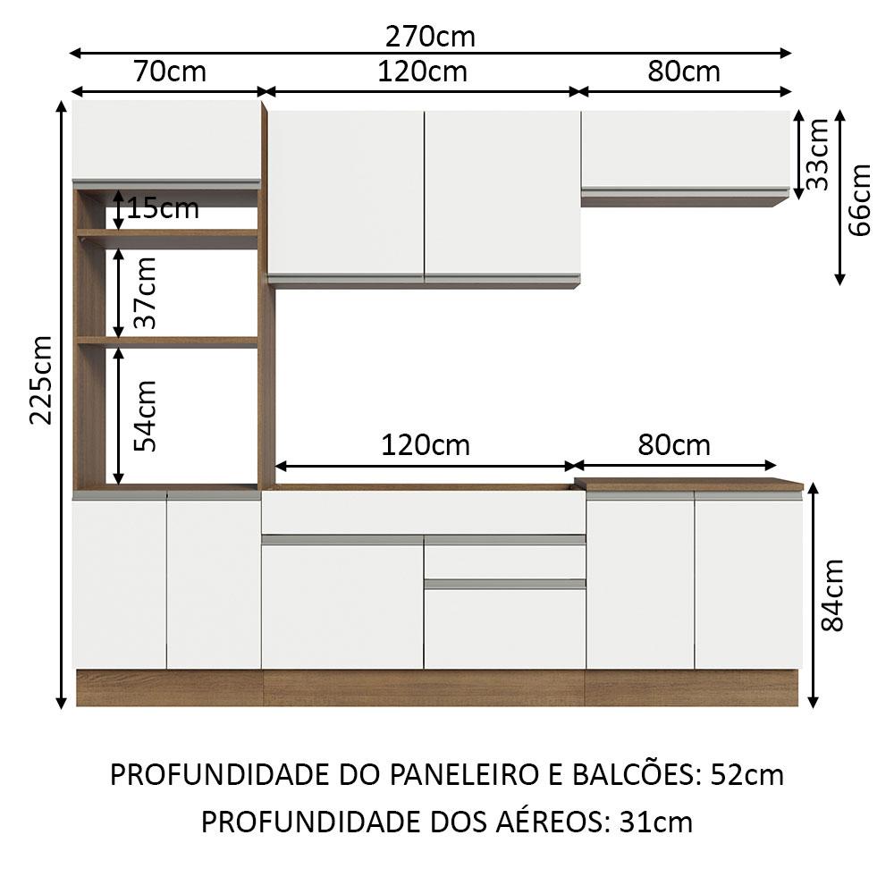 Armário de Cozinha Completa 270cm Rustic/Branco Glamy Madesa 13