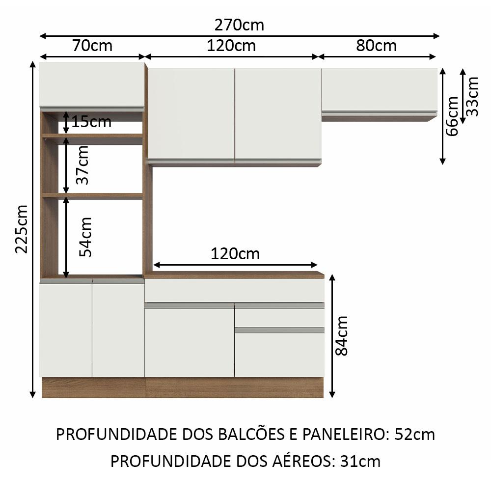 Armário de Cozinha Completa 270cm Rustic/Branco Glamy Madesa 14