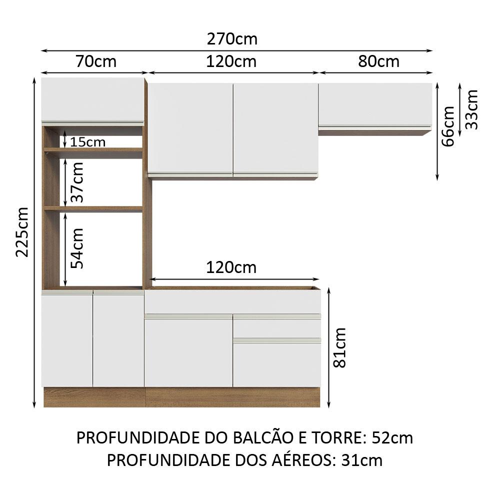 Armário de Cozinha Completa 270cm Rustic/Branco Glamy Madesa 15