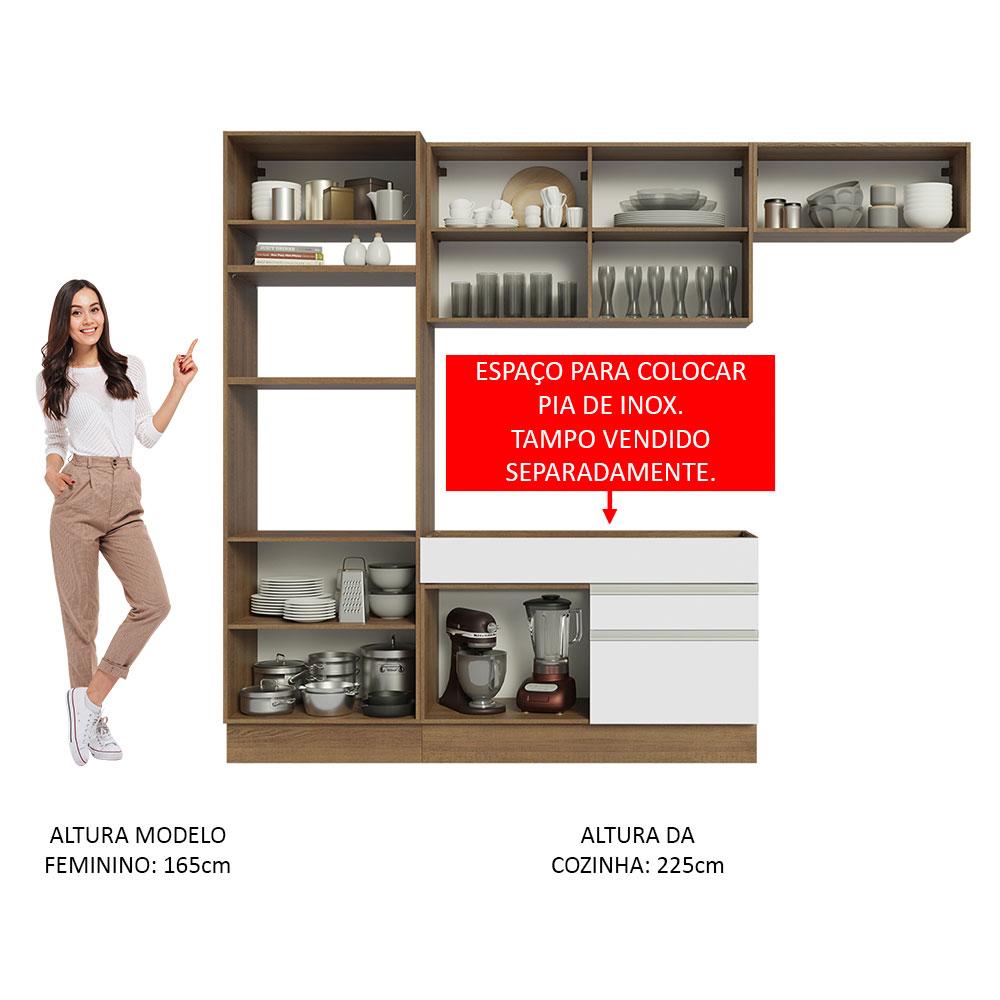 Armário de Cozinha Completa 270cm Rustic/Branco Glamy Madesa 15