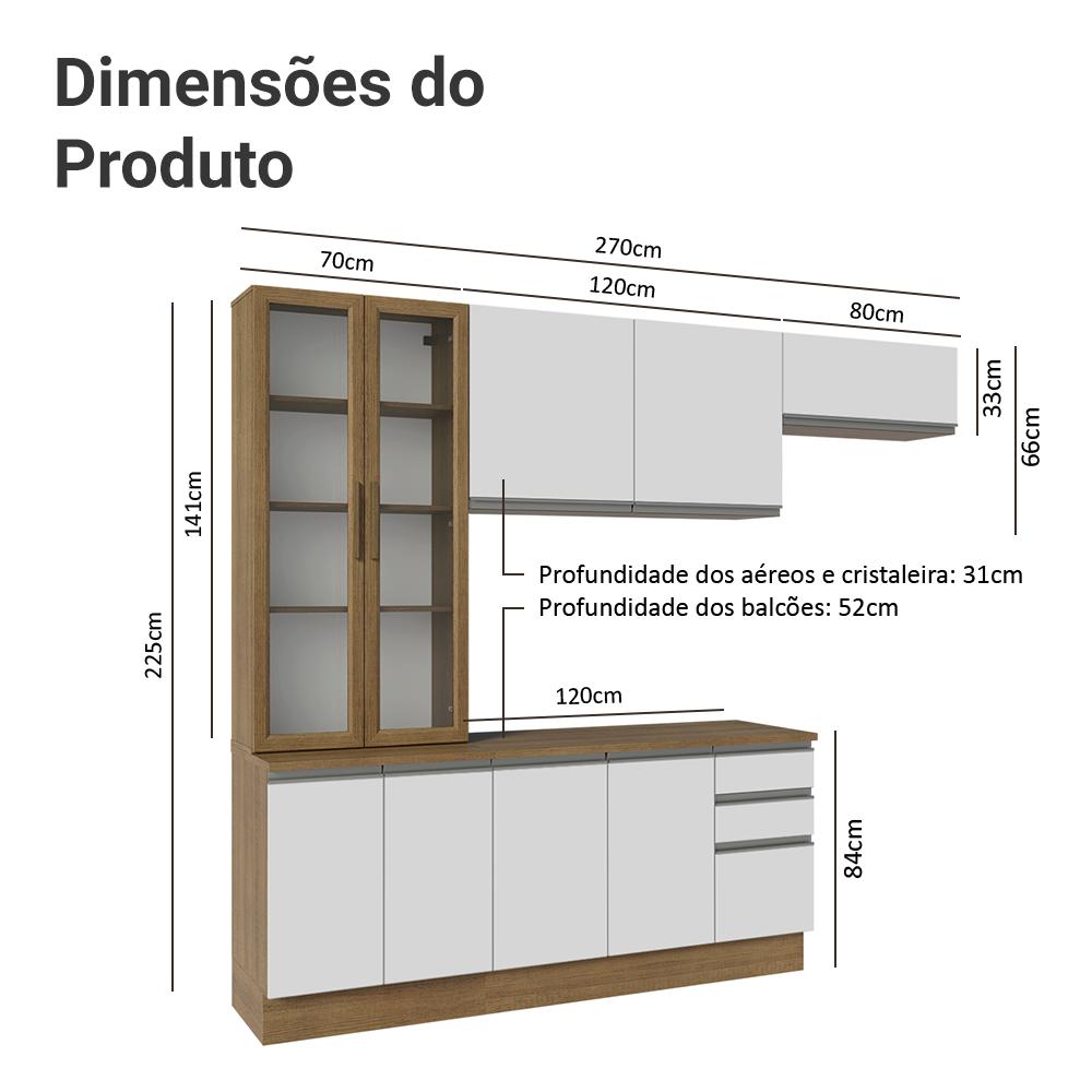 Armário de Cozinha Completa 270cm Rustic/Branco Glamy Madesa 16