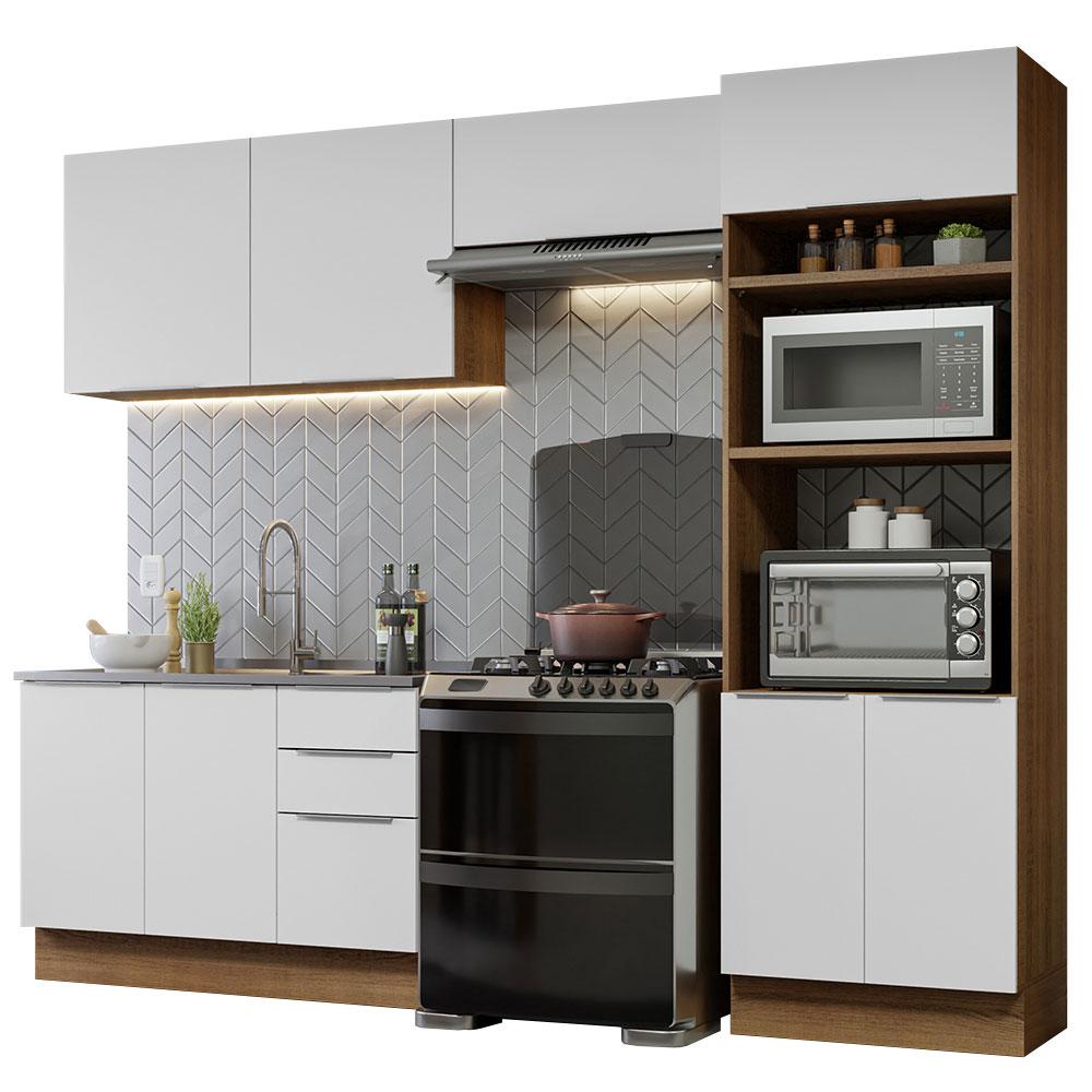 Armário de Cozinha Completa 270cm Rustic/Branco Stella Madesa 05