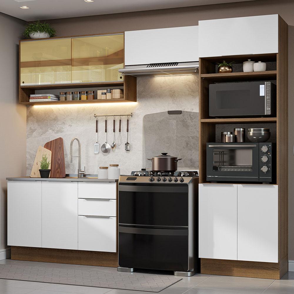 Armário de Cozinha Completa 270cm Rustic/Branco Stella Madesa 07