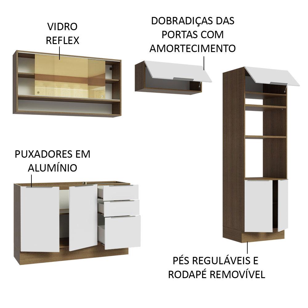 Armário de Cozinha Completa 270cm Rustic/Branco Stella Madesa 07