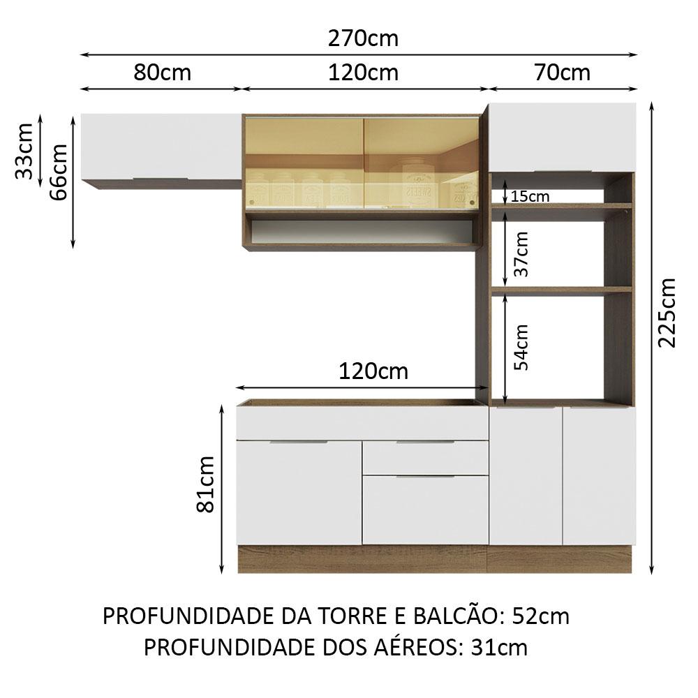 Armário de Cozinha Completa 270cm Rustic/Branco Stella Madesa 09
