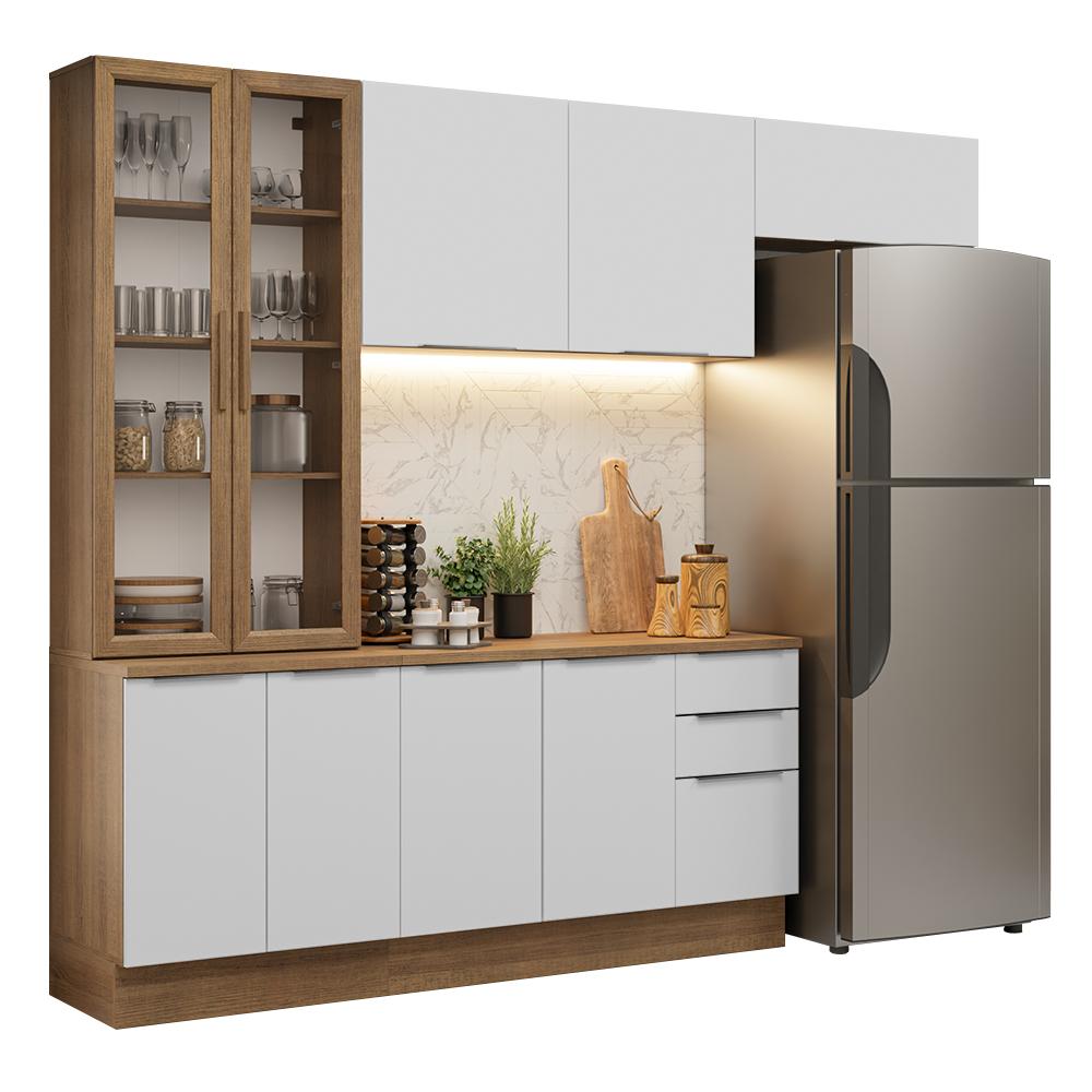 Armário de Cozinha Completa 270cm Rustic/Branco Stella Madesa 11