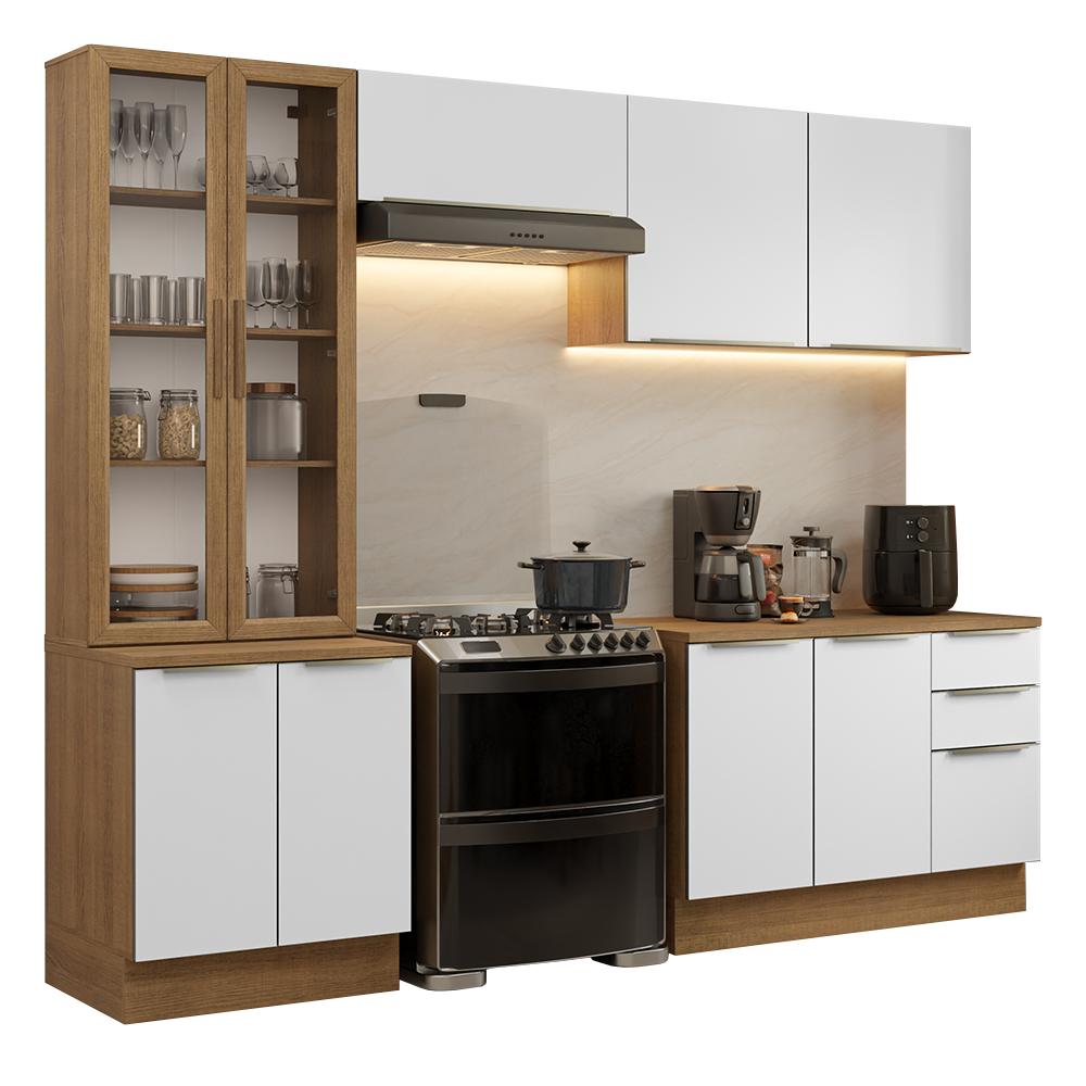 Armário de Cozinha Completa 270cm Rustic/Branco Veludo Lux Madesa 04