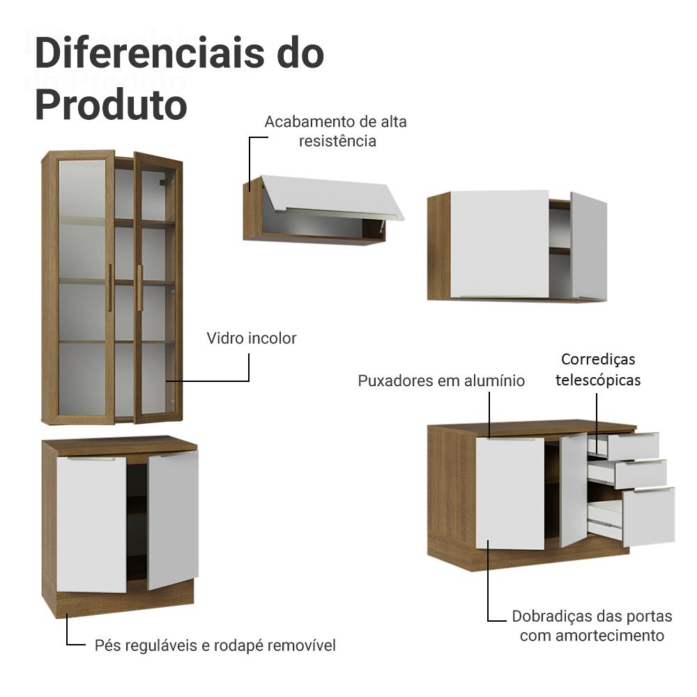 Armário de Cozinha Completa 270cm Rustic/Branco Veludo Lux Madesa 04