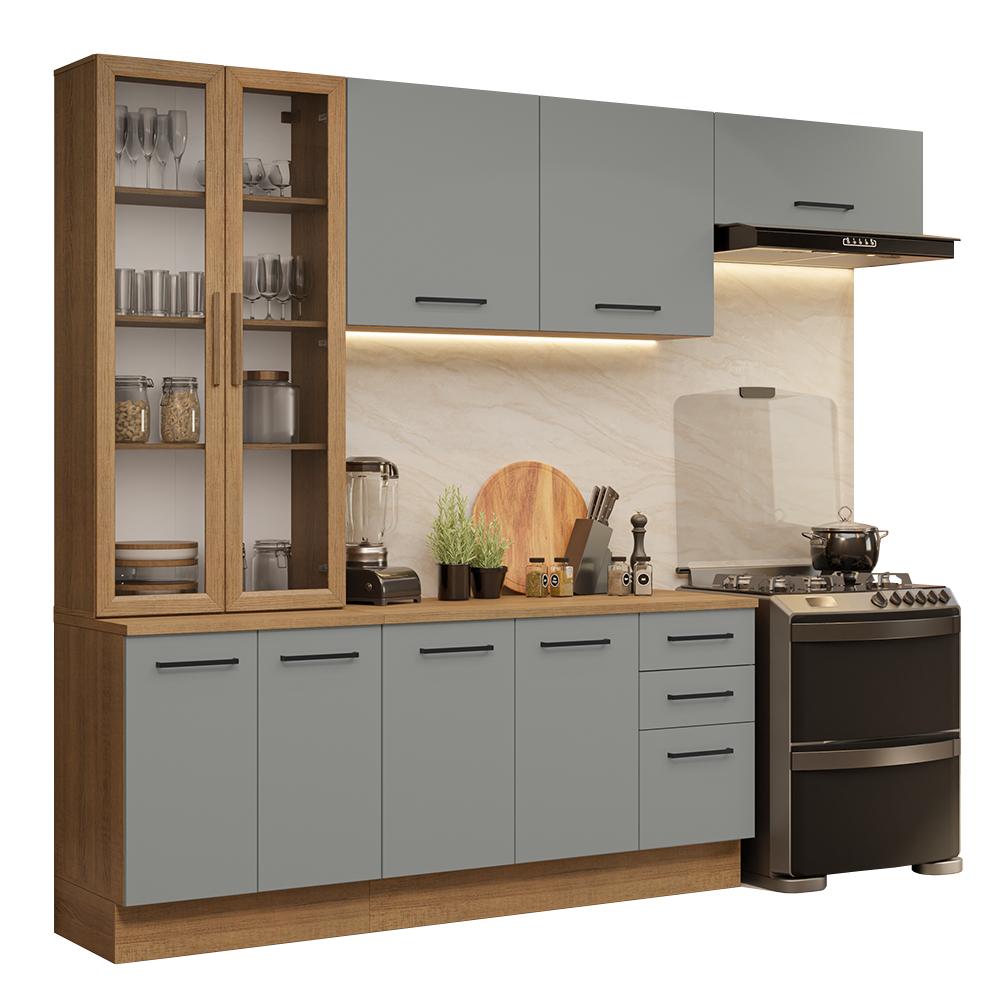 Armário de Cozinha Completa 270cm Rustic/Cinza Agata Madesa 11