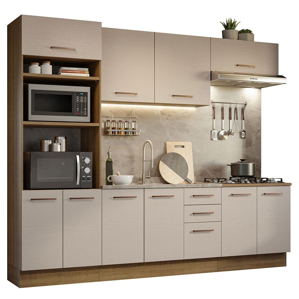 Armário de Cozinha Completa 270cm Rustic/Crema Agata Madesa 01