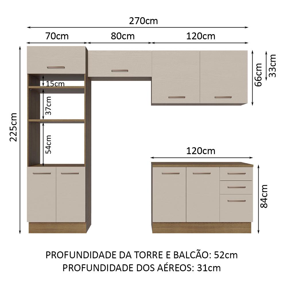 Armário de Cozinha Completa 270cm Rustic/Crema Agata Madesa 07