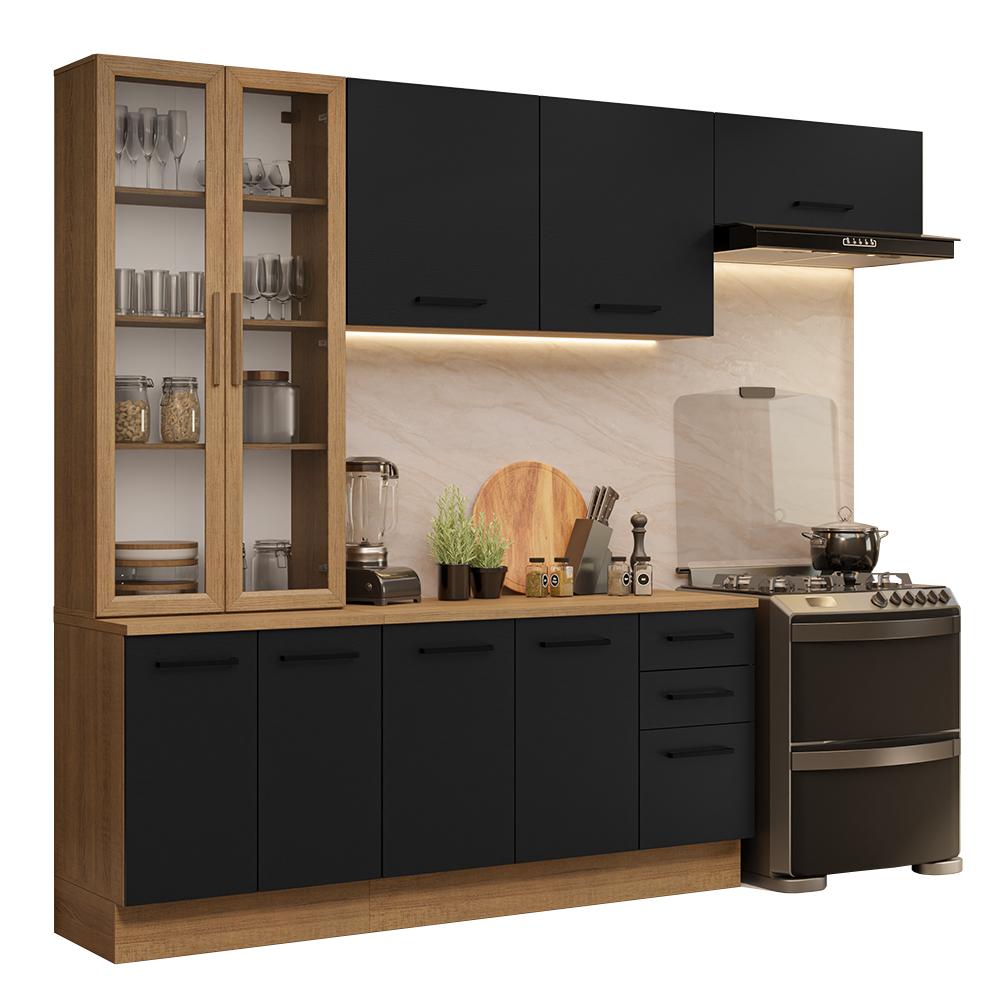 Armário de Cozinha Completa 270cm Rustic/Preto Agata Madesa 11