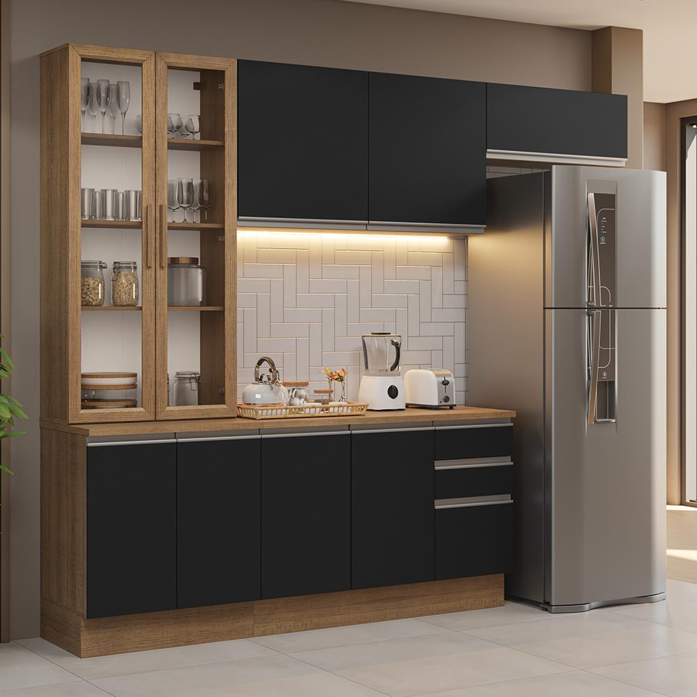 Armário de Cozinha Completa 270cm Rustic/Preto Glamy Madesa 16