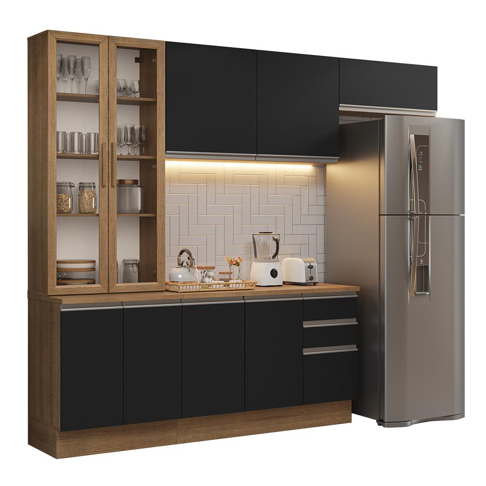 Armário de Cozinha Completa 270cm Rustic/Preto Glamy Madesa 16