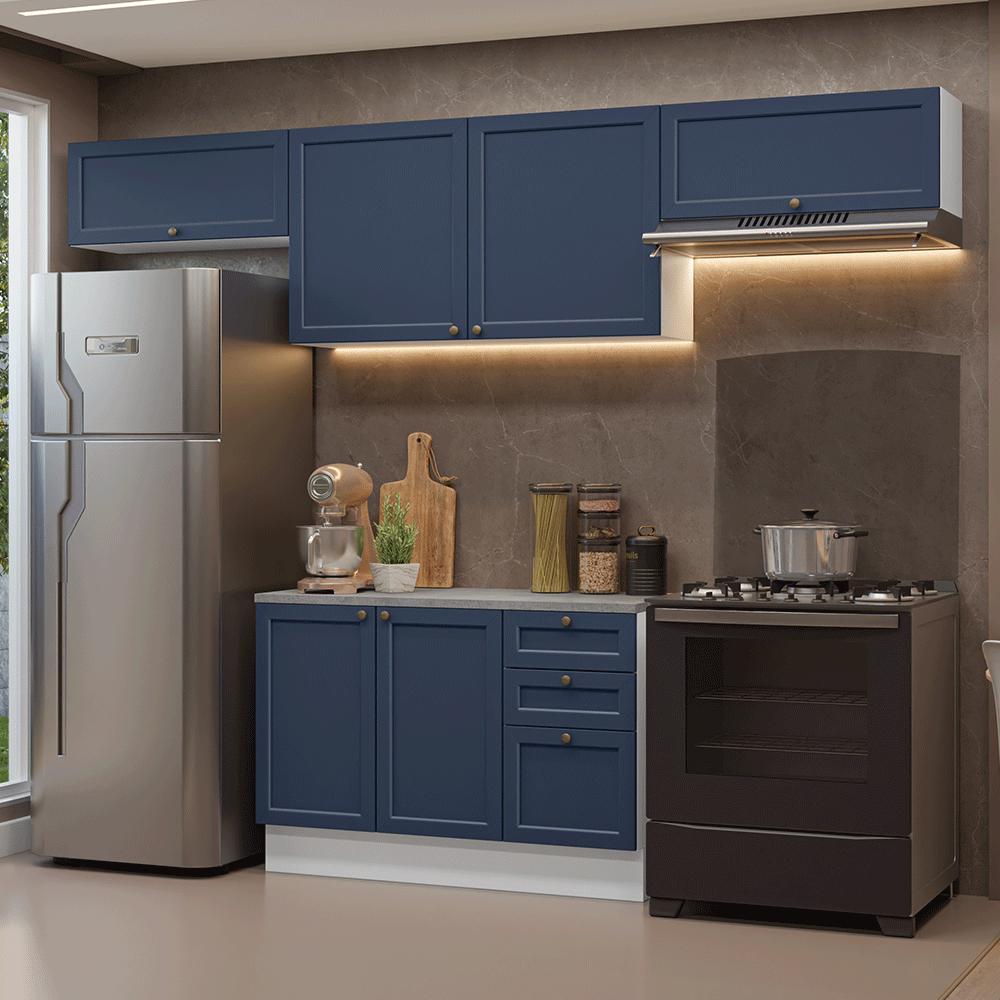 Armário de Cozinha Completa 280 cm Branco/Azul Vik Madesa 01