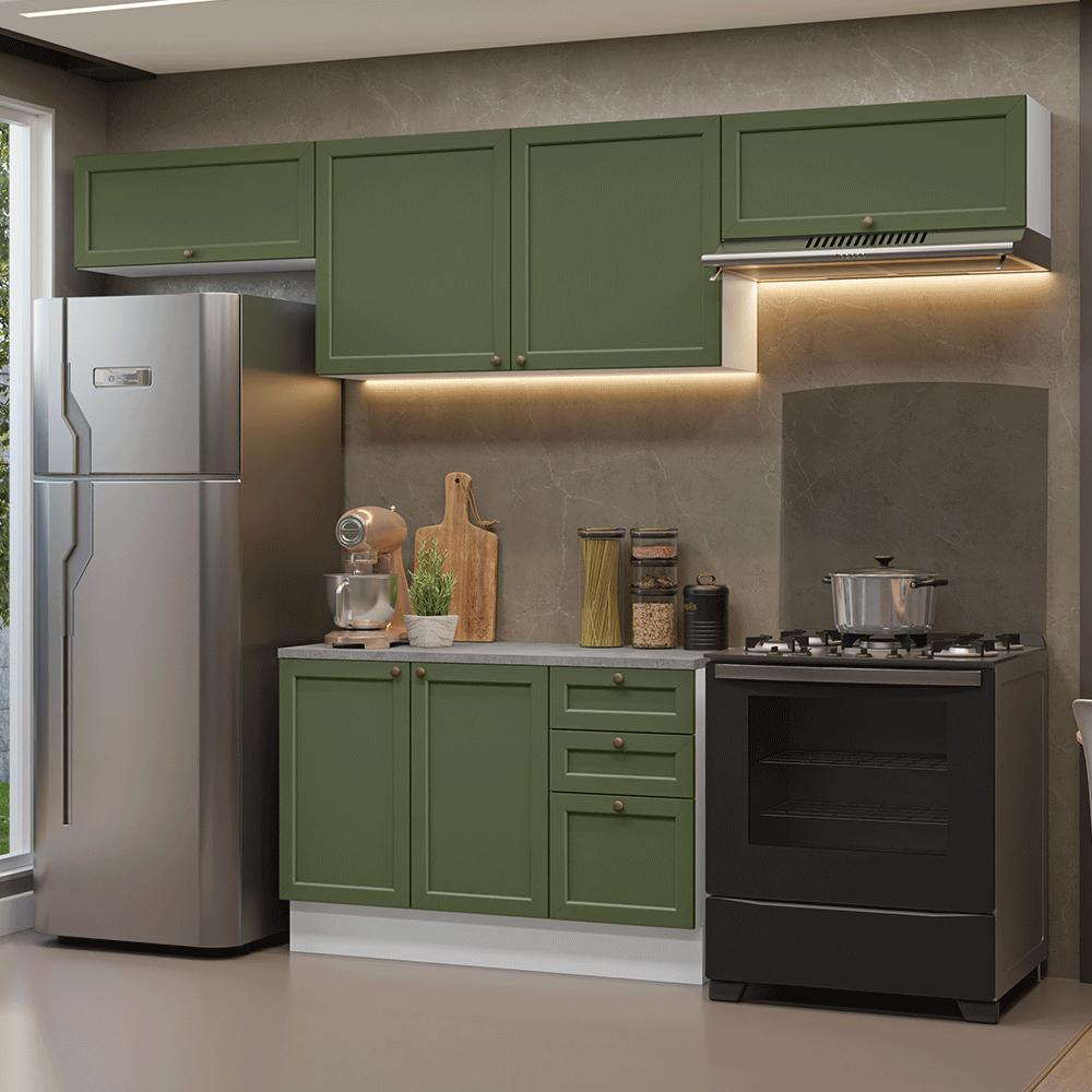 Armário de Cozinha Completa 280 cm Branco/Verde Vik Madesa 01