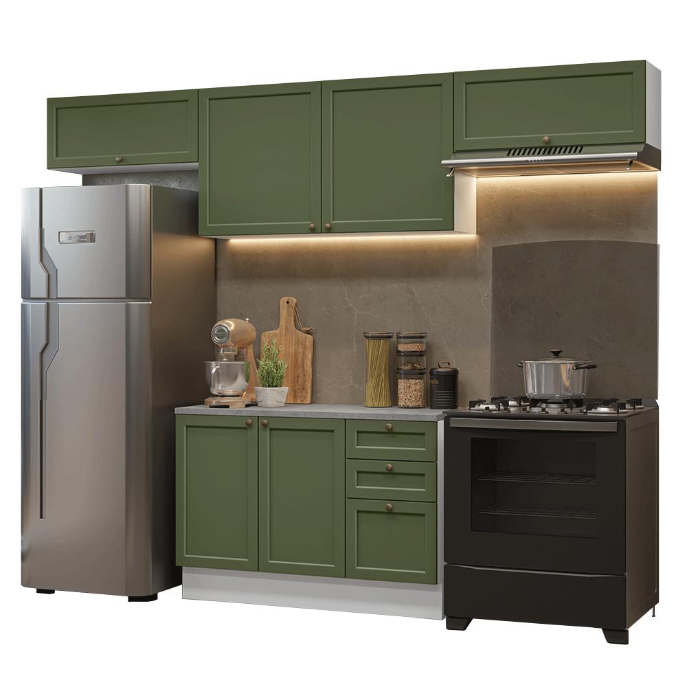 Armário de Cozinha Completa 280 cm Branco/Verde Vik Madesa 01
