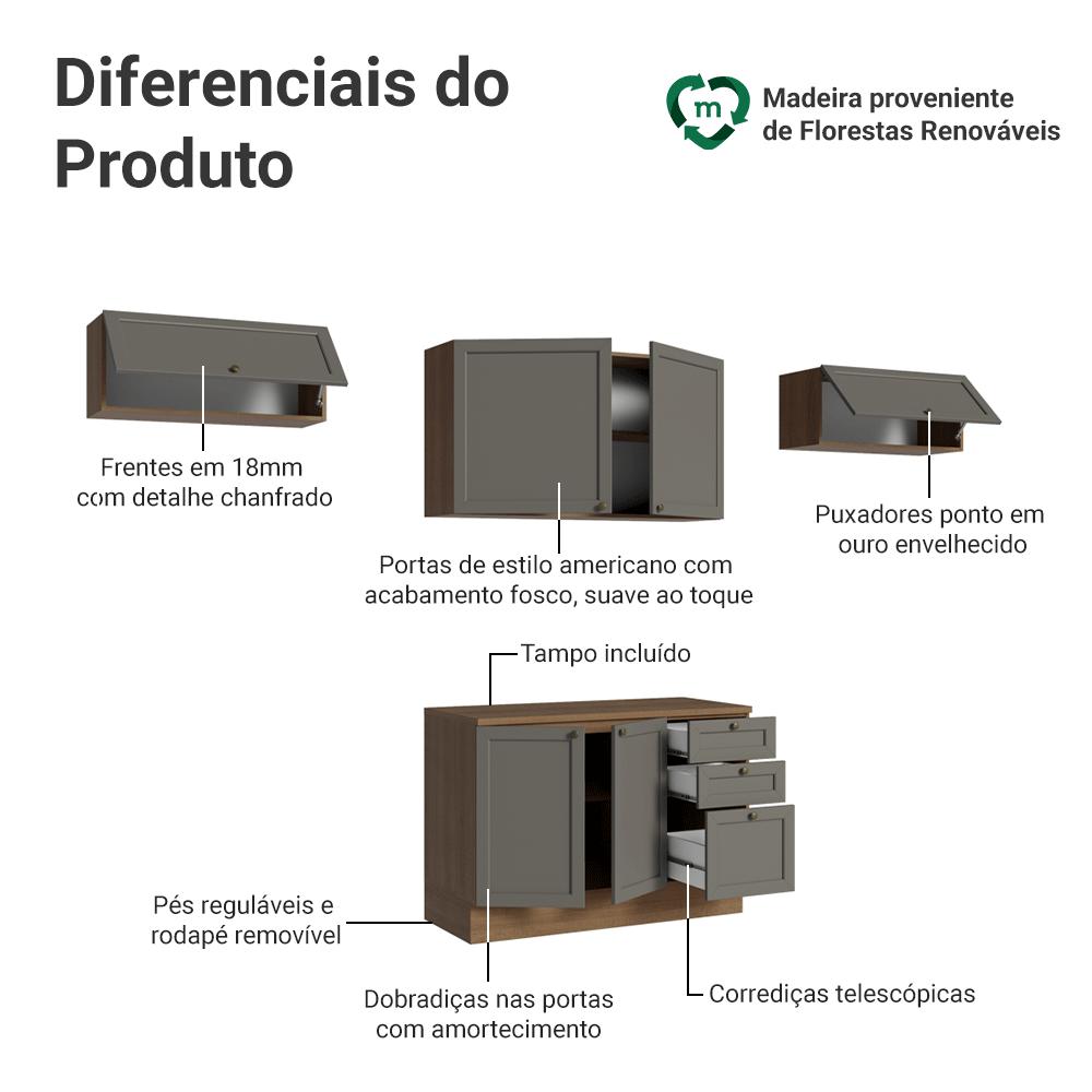 Armário de Cozinha Completa 280 cm Rustic/Cinza Vik Madesa 01