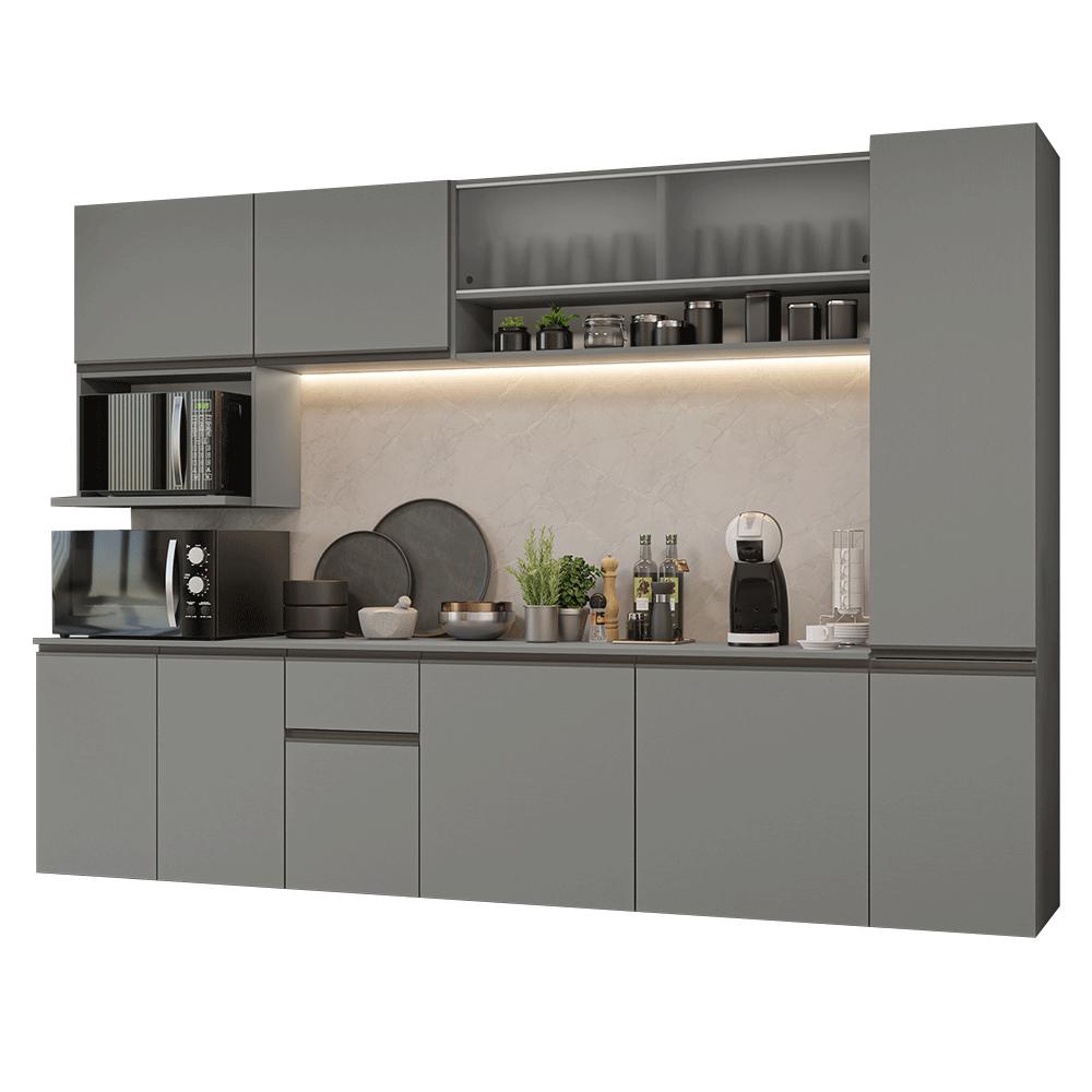 Armário de Cozinha Completa 280 cm Suspensa Cinza Nice Madesa 04