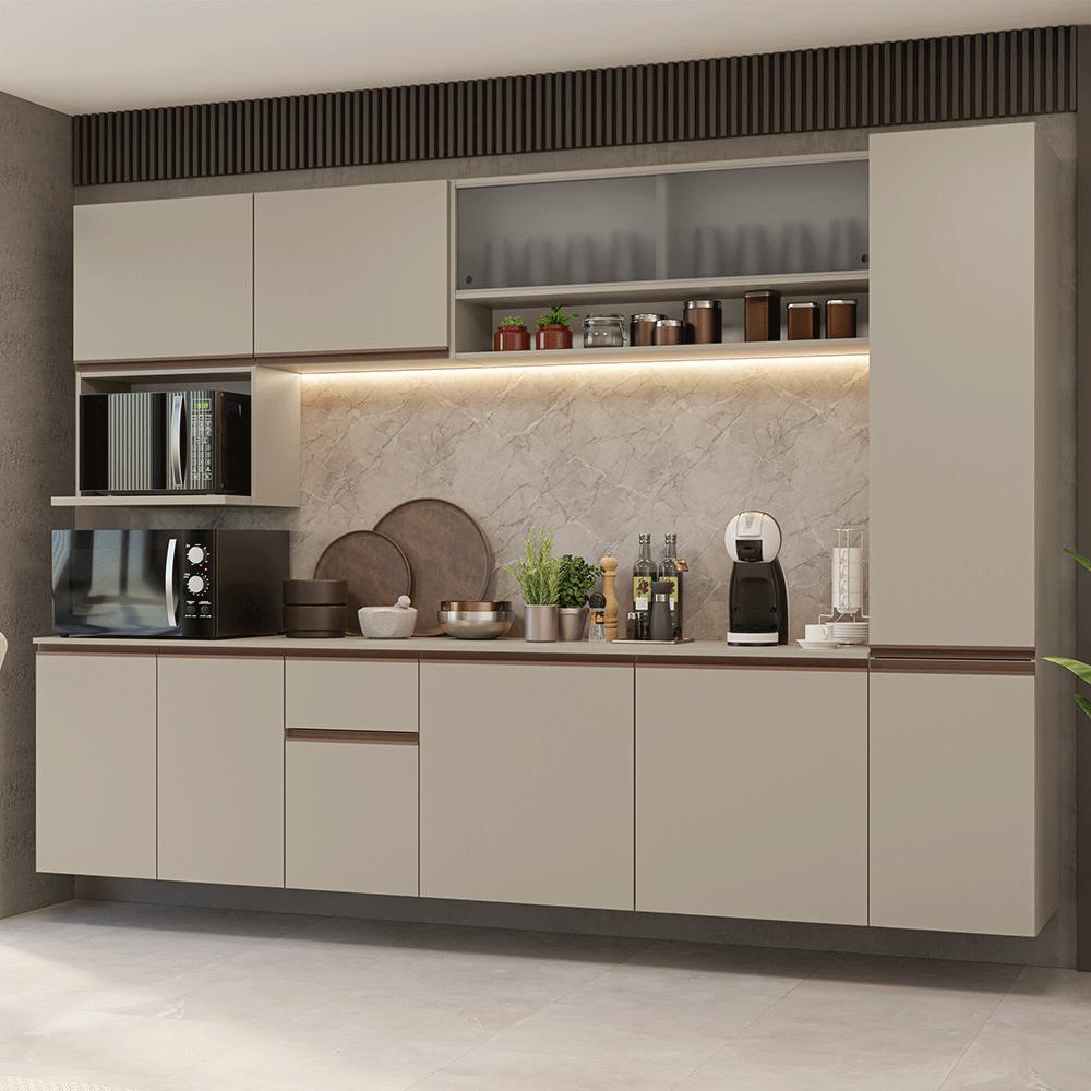 Armário de Cozinha Completa 280 cm Suspensa Crema Nice Madesa 04