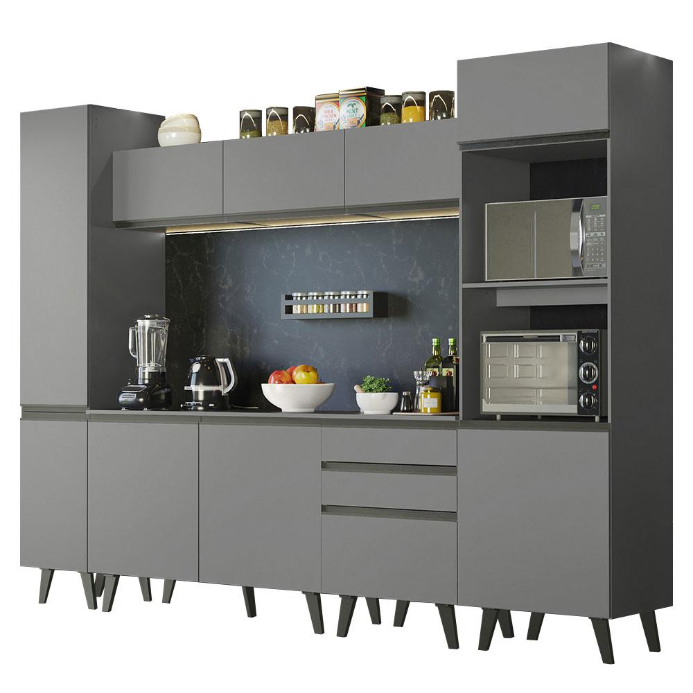 Armário de Cozinha Completa 280cm Cinza Nice Madesa 01