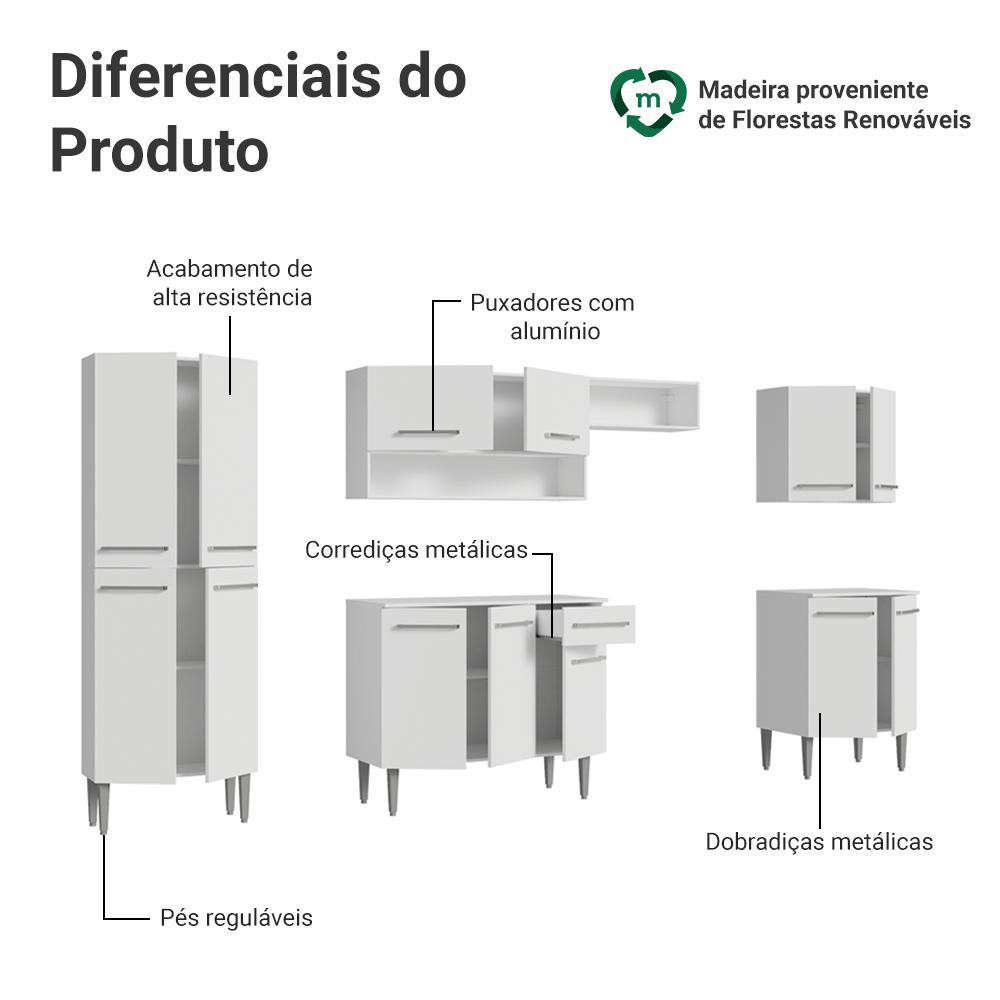 Armário de Cozinha Completa 293cm Branco Emilly Madesa 02