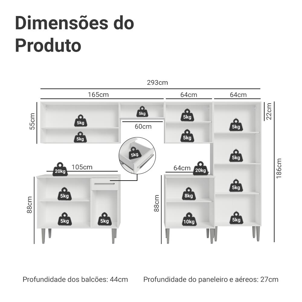 Armário de Cozinha Completa 293cm Branco Emilly Madesa 09