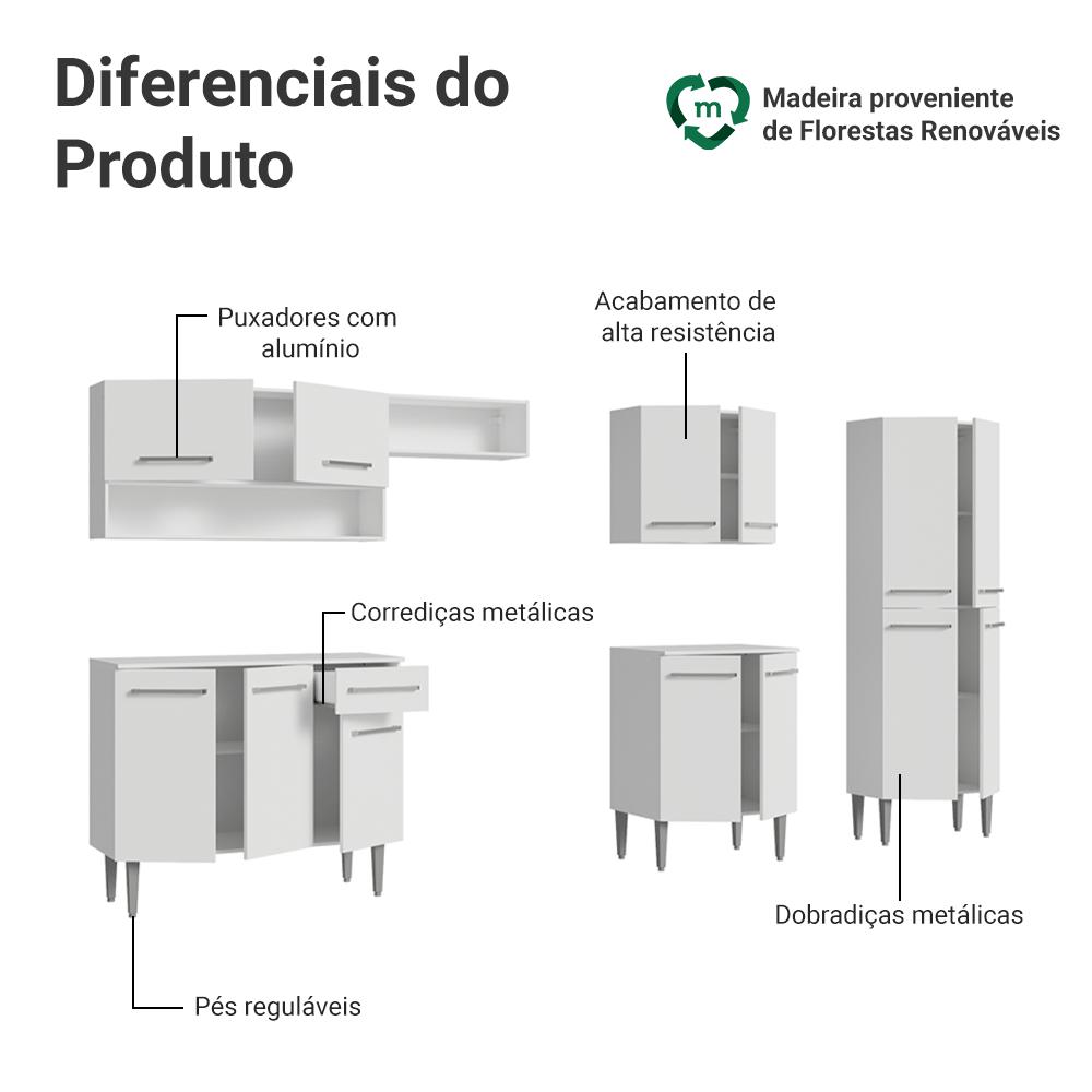 Armário de Cozinha Completa 293cm Branco Emilly Madesa 09