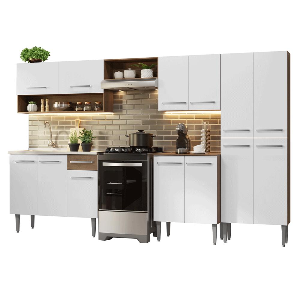Armário de Cozinha Completa 293cm Rustic/Branco Emilly Madesa 09