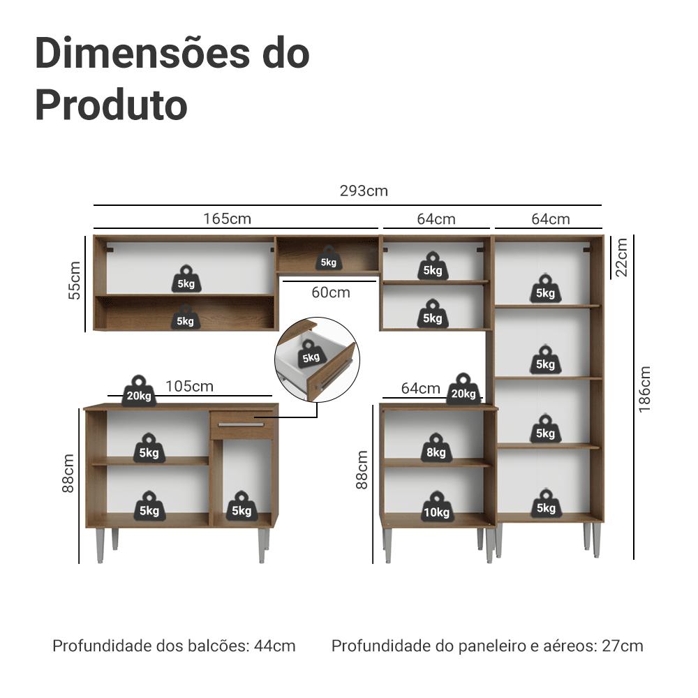 Armário de Cozinha Completa 293cm Rustic/Branco Emilly Madesa 09