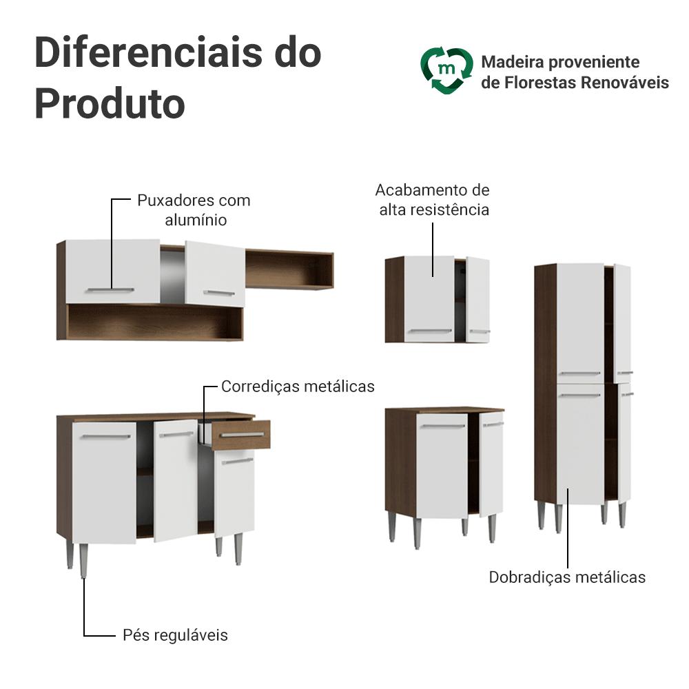 Armário de Cozinha Completa 293cm Rustic/Branco Emilly Madesa 09
