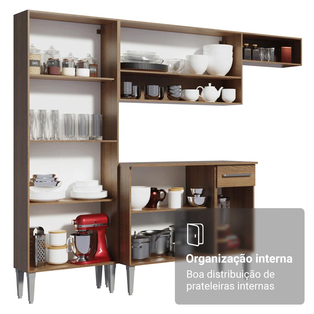 Armário de Cozinha Completa 293cm Rustic/Branco Emilly Madesa 09