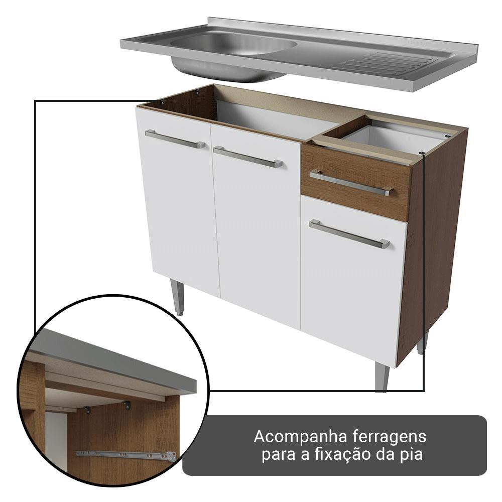Armário de Cozinha Completa 293cm Rustic/Branco Emilly Madesa 09